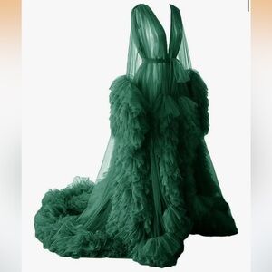 Elegant Green Ruffled Robe